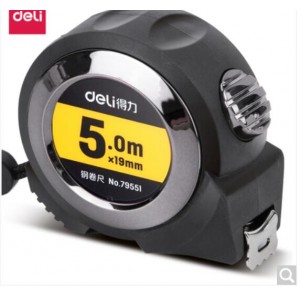 得力(deli)5m全包胶自锁钢卷尺 精准测量便携尺子 办公用品 黑色79551 销售单位：卷
