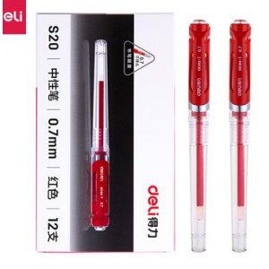 得力 S-20  红色中性笔 （销售单位：盒）