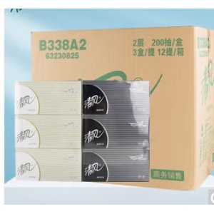 清风 B338A2 商务黑白硬盒抽纸面巾纸2层200抽12提36盒 销售单位：箱