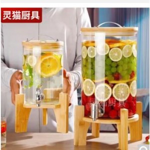 默然诺尔耐高温玻璃密封罐 5斤+不锈钢龙头+竹底座 销售单位：套