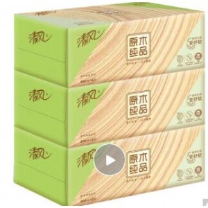 清风B338C2抽纸 原木纯品硬装盒 2层 200抽 3盒/提 销售单位：箱