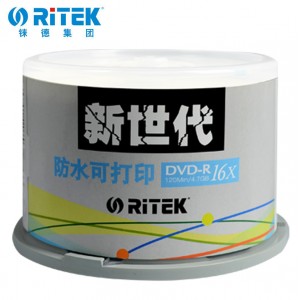 铼德(Ritek) DVD-R刻录盘 16速 4.7G 新世代防水可打印 50片装