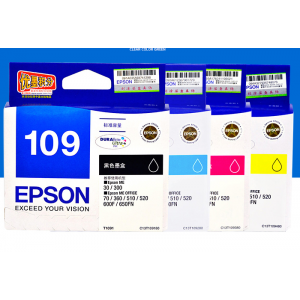 爱普生（EPSON） T109BK/C/M/Y 4色混色 墨盒  打印数量：565页 单位：支 ME30/300/360/600F正品墨盒 