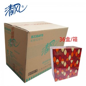清风 B338AFD 2层 200抽 商务盒装面巾纸抽纸 3包/提 12提/箱（单位：箱）