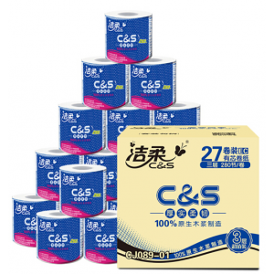 洁柔 CJ089-1 原生木浆卷纸 3层280节 27卷/箱（销售单位：箱）