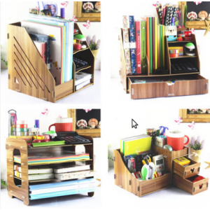 品洋办公 桌面整理盒办公学生家用品木质大号多层抽屉杂物储文具整理书架柜