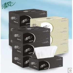 清风 盒装抽纸2层200抽 商务黑白硬盒抽面巾纸抽纸巾餐巾纸 B338A2 3提9盒装（单位：套）
