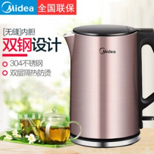 美的（Midea）电水壶 1.5L 304不锈钢 双层防烫全钢 香槟色