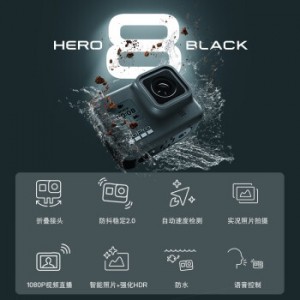 GoPro Hero8数码摄像机配件 三向自拍杆+双电池充电器+64G卡+腕带