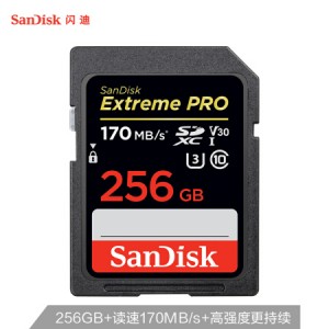闪迪（SanDisk）256GB SD存储卡 U3 C10 V30 4K至尊超极速数码相机内存卡 读速170MB/s 写速90MB/s