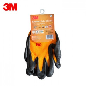 3M 劳保手套 舒适防滑耐磨工业工地劳动粘胶丁腈浸胶耐用 通用透气 橙色M 橙色 M（销售单位：双）
