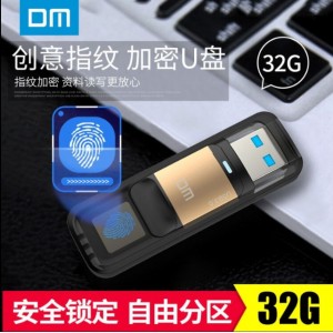 DM 32G U盘 加密u盘指纹识别加密商务办公密码U盘3.0高速安全防泄密指纹验证读取加密盘 USB3.0 32G银色(WSZF)